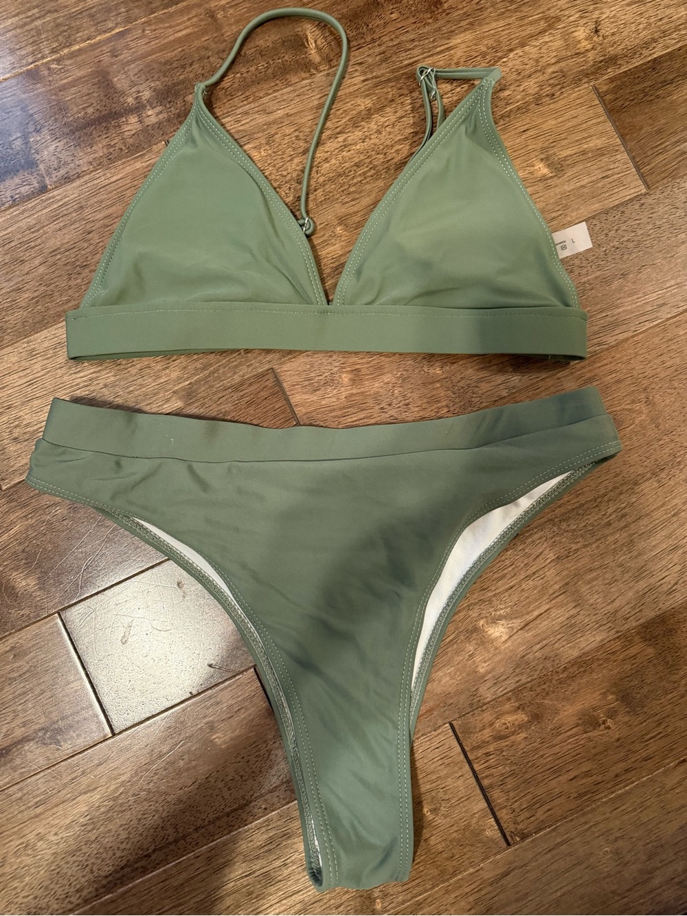 Olive Green Bikini Set Women’s Large Triangle Halter Two Piece Swimsuit - Picture 1 of 5